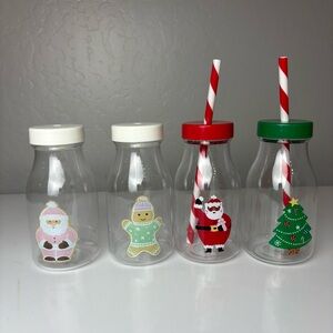 Wondershop and At Home set of 4 christmas holiday kids plastic milk bottles